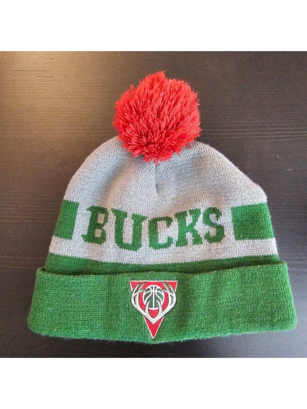 Milwaukee Bucks NBA Beanie Cuffed Pom Knit Hat Green White Striped